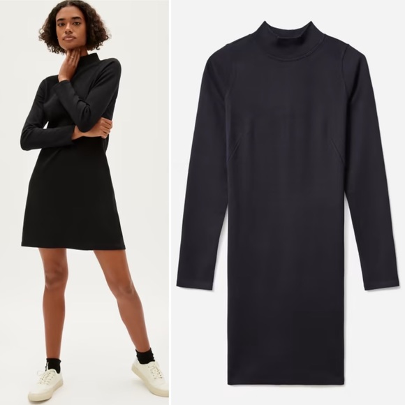 EVERLANE The Cotton Mockneck Dress in Black Long Sleeve Mini Length Small NEW - Picture 8 of 8